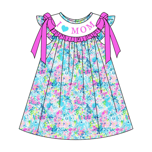 Mother's Day Purple Floral I LOVE MAMA Smocked Embroidery Collection