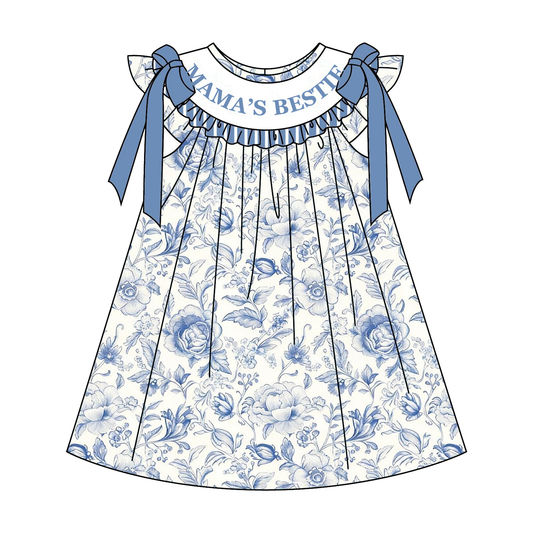 Summer Blue Floral MAMA'S BESTIE Smocked Embroidery Collection