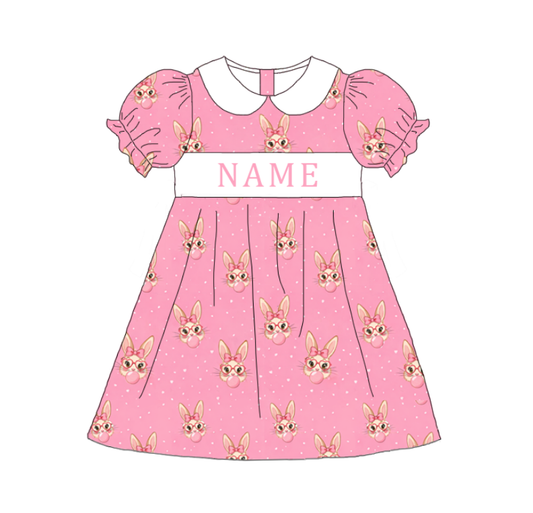 Easter Sweet Blooms for Little Ones – Custom Name Smocked Pink Bunny Set