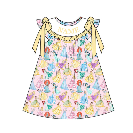Summer Girls Yellow Princess Custom Name Smocked Embroidery Set Collection