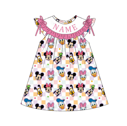 Summer Girls Pink Minnie Custom Name Smocked Embroidery Set Collection
