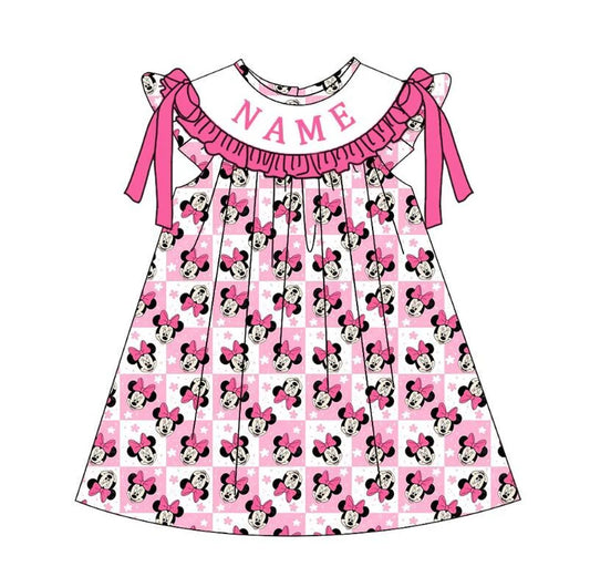 Summer Girls Pink Mouse Custom Name Smocked Embroidery Set Collection