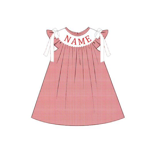 Smocked July 4th Kids Collection – Embroidered Red Plaid Custom Name Outfits
