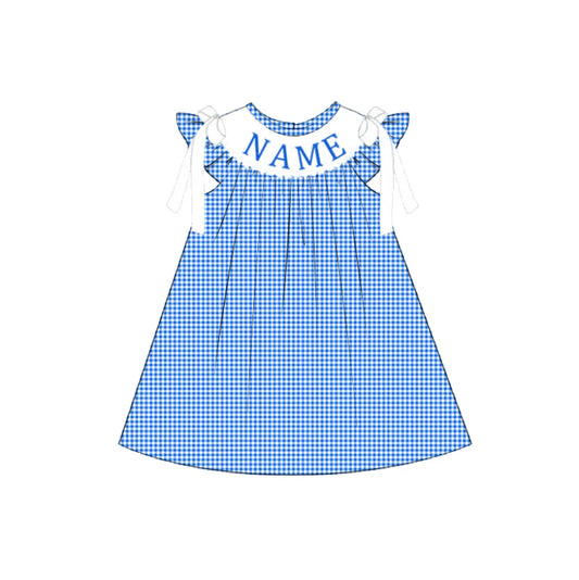 Smocked July 4th Kids Collection – Embroidered Blue Plaid Custom Name Outfits