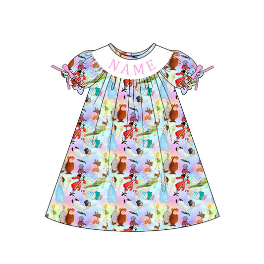 Girls Smocked Princess Cartoon Prinecess Outfit Set – Personalized Name Dress, Romper & Matching Pink Sets