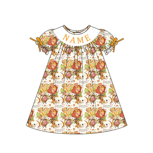 Girls Smocked Embroidery Outfit Set – Personalized Name Cartoon Lion Collection Dress, Romper & Matching Sets