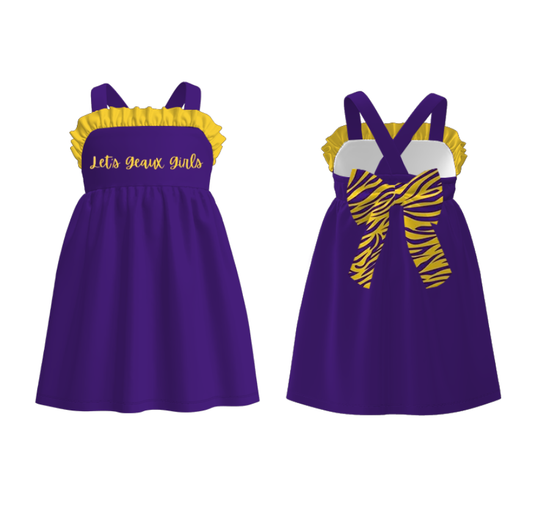 Kids Purple Yellow Embroidery Animal Print Fashion Collection