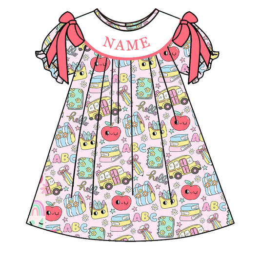Girls Personalized Back to School Smocked Dress & Short Set | Custom Embroidered Name Boutique Outfit