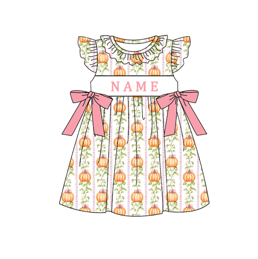 Personalized Pink Pumpkin Collection | Custom Name Dress, Bubble Romper & Bell Bottom Set
