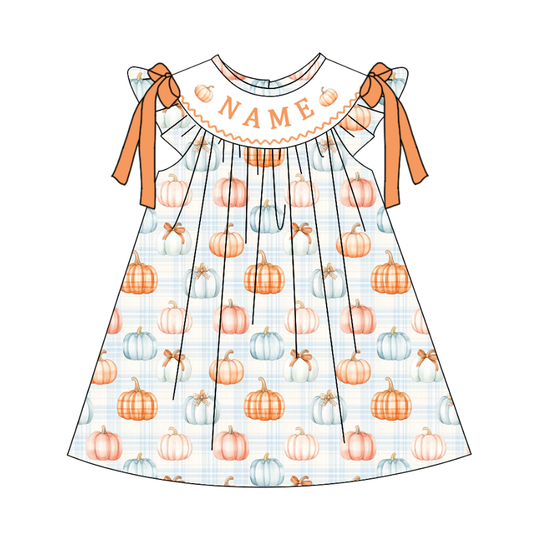 Personalized Pastel Pumpkin Collection | Custom Name Dress, Bubble Romper & Bell Bottom Set