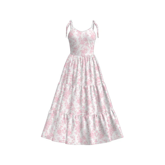 Adult Summer Pink Floral Print Patchwork Slip Dress