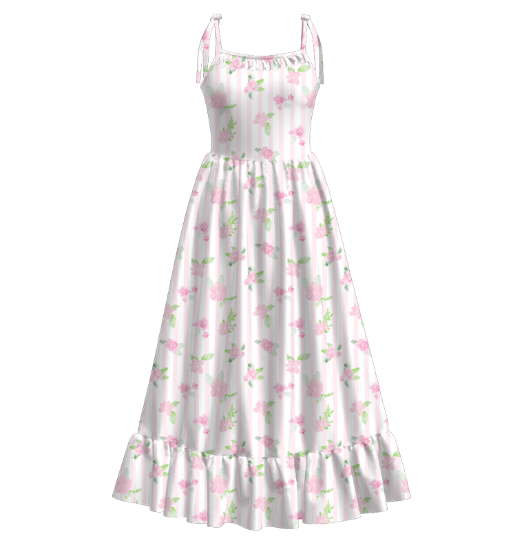 Mommy and Me Pink Green Floral Patchwork Slip Dress