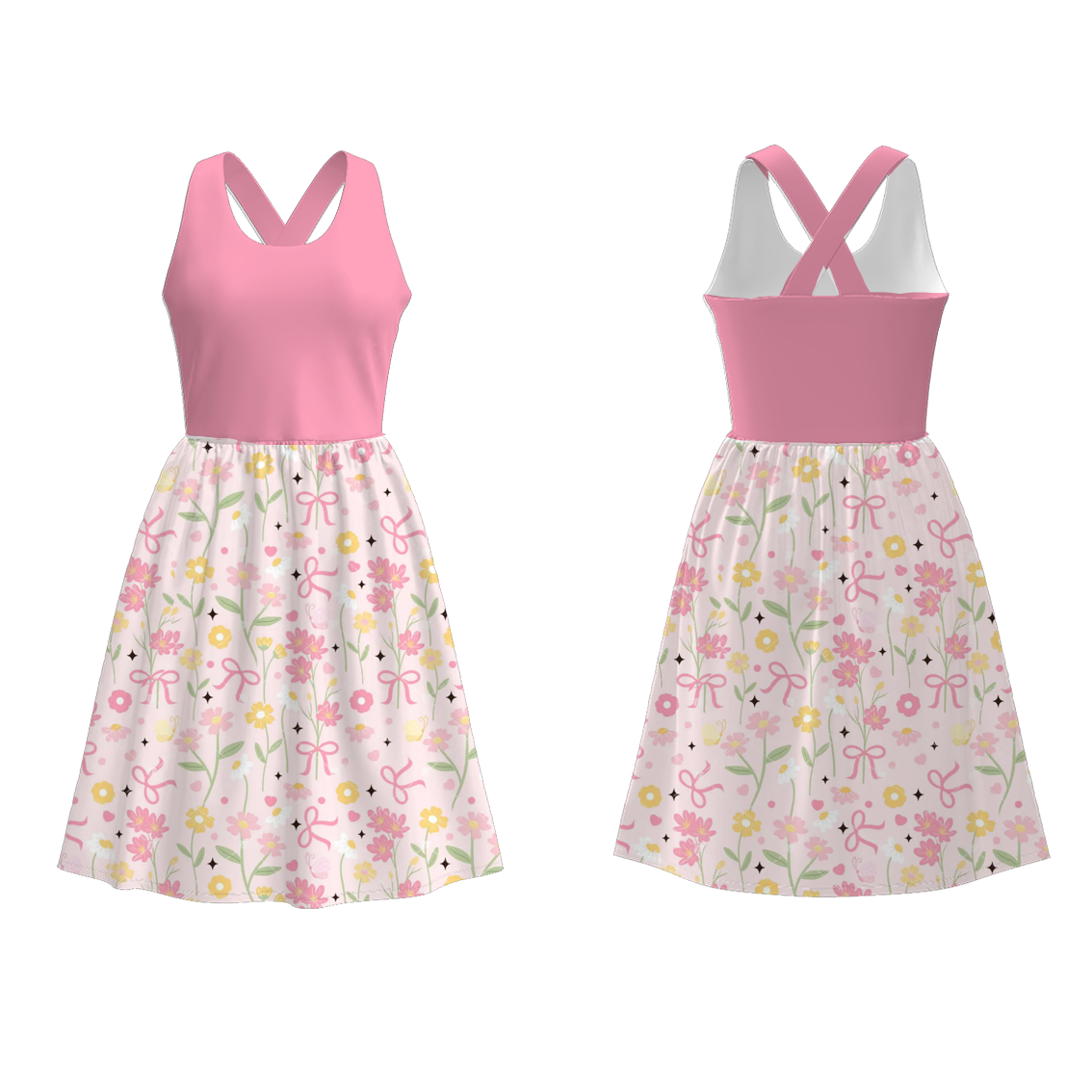 Mommy And Me Mother's Day Pink Bow Floral Print Dress