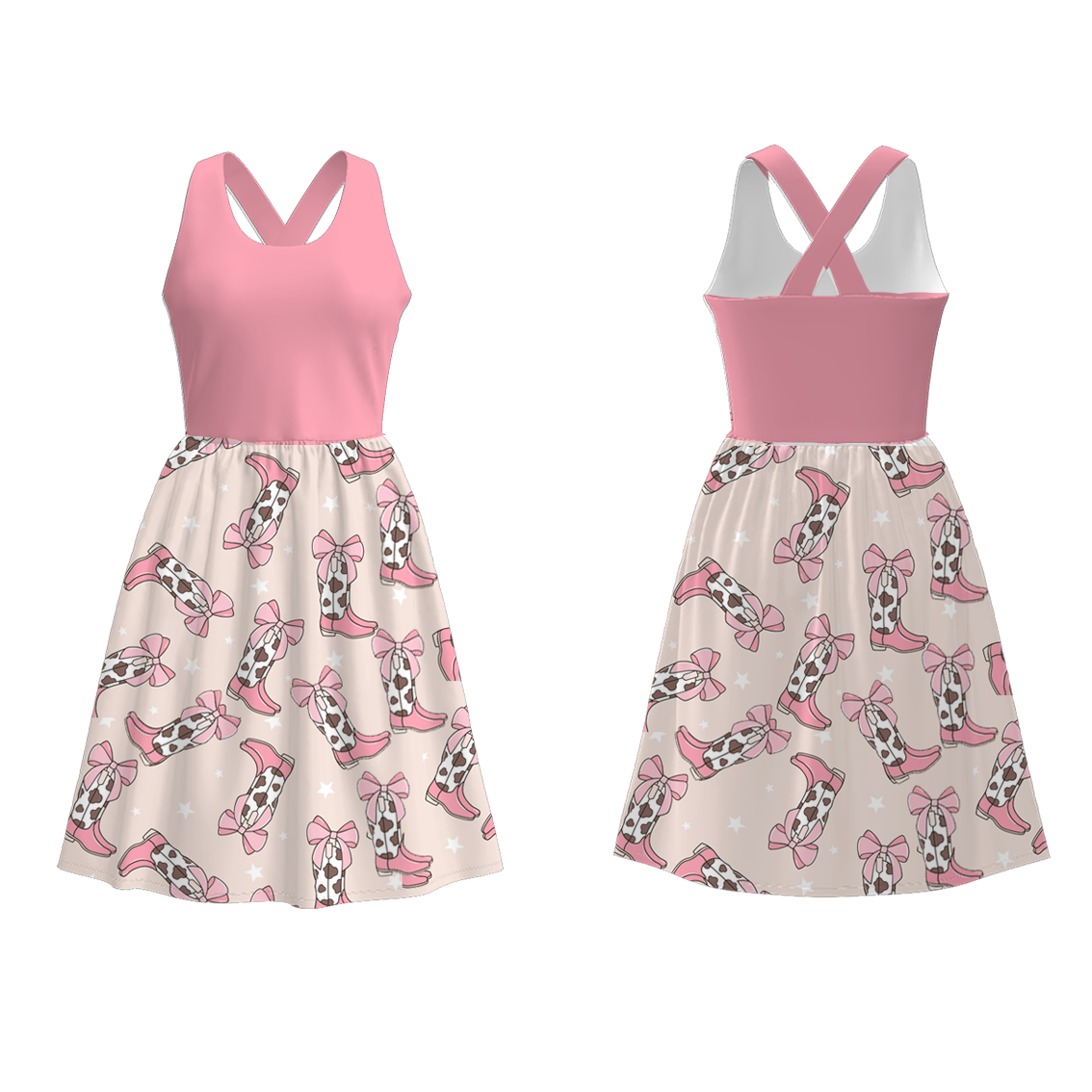 Mommy And Me Mother's Day Pink Boots Print Dress