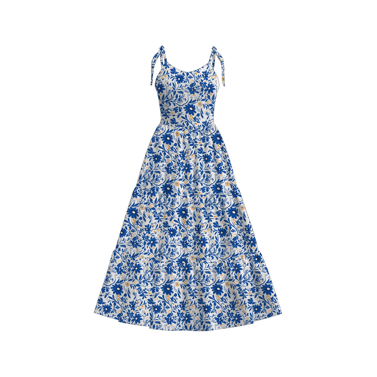 Mommy and Me Blue Floral Print Summer Soft Maxi Dress