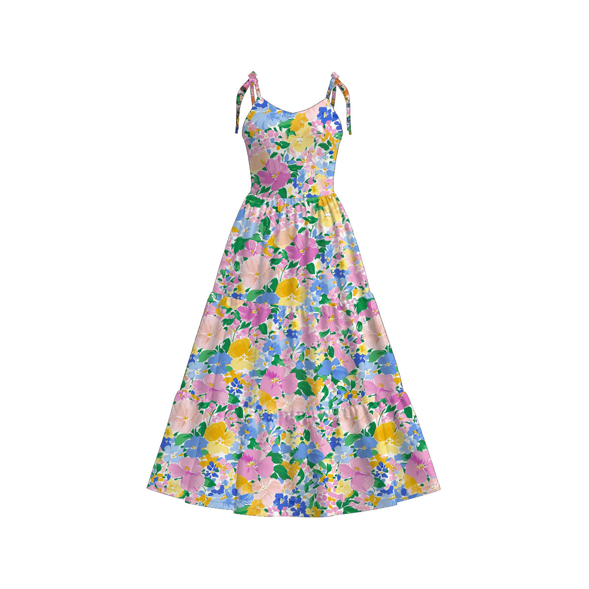 Mommy and Me Colorful Floral Print Summer Soft Maxi Dress