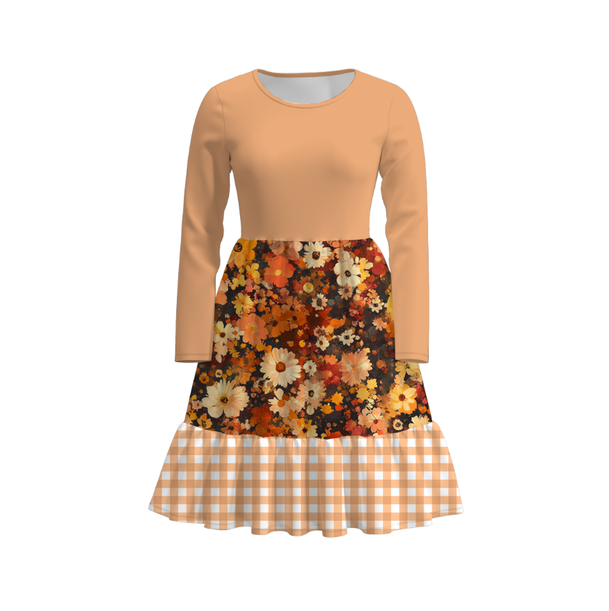 Family Autumn Fall Orange Floral Print Matching Dress & Outfit Set
