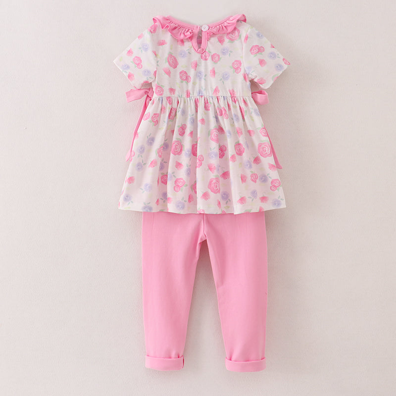 Girls Back To School Pencil Bow Rainbow Smocked Set