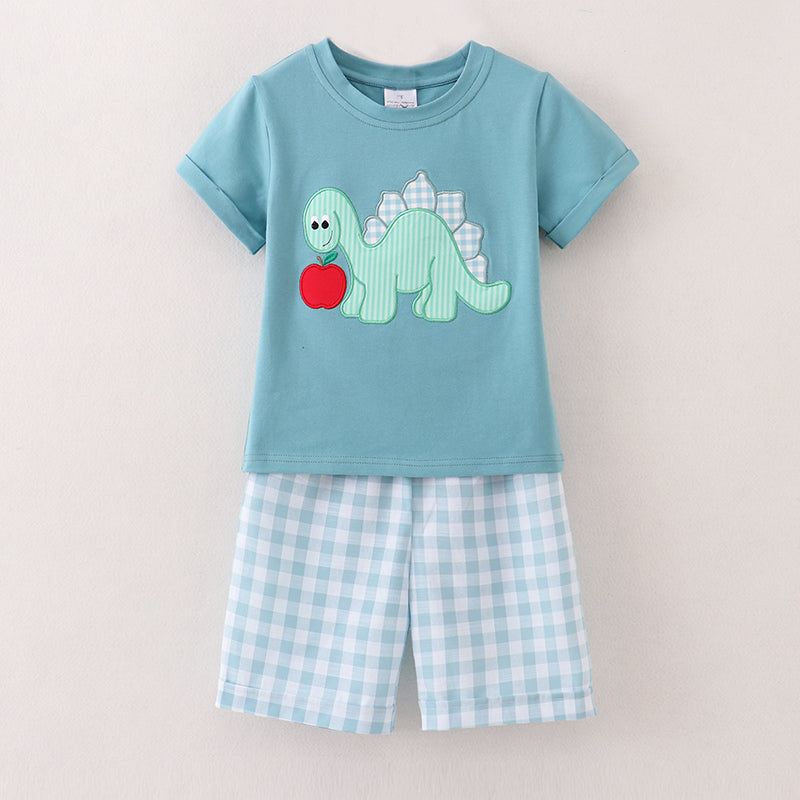 Boys Back To School Dinosour Apple Applique Short Set