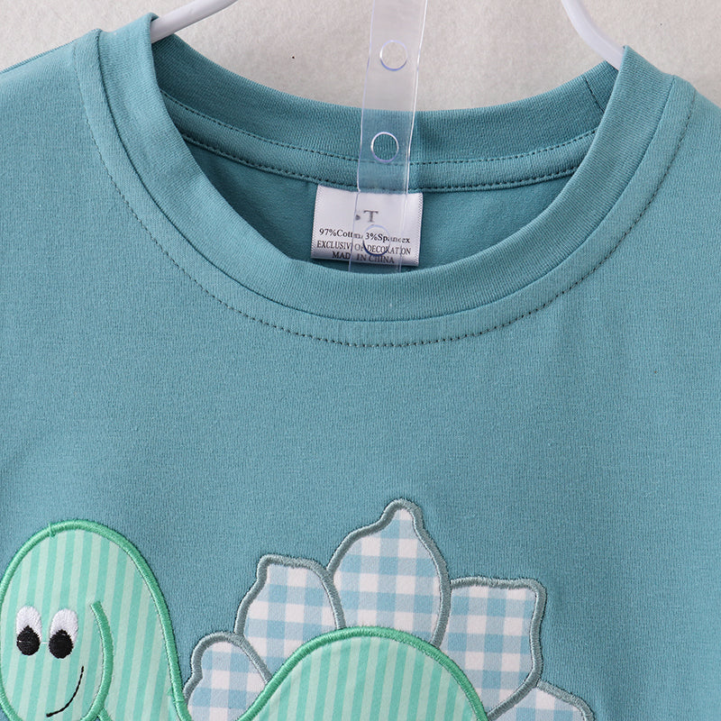 Boys Back To School Dinosour Apple Applique Short Set