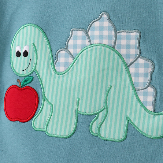 Boys Back To School Dinosour Apple Applique Short Set