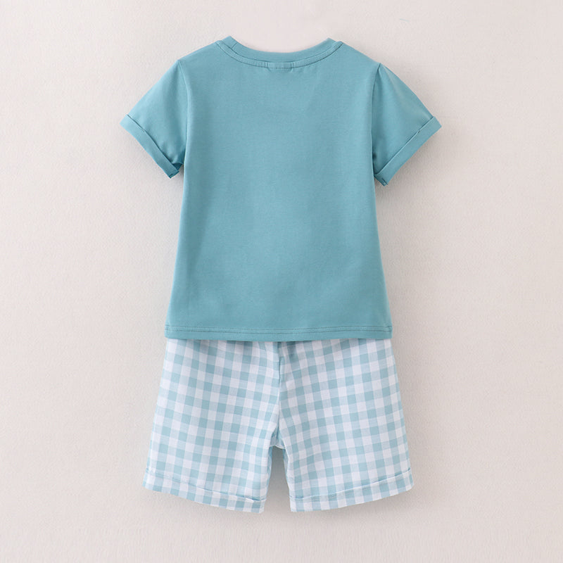 Boys Back To School Dinosour Apple Applique Short Set