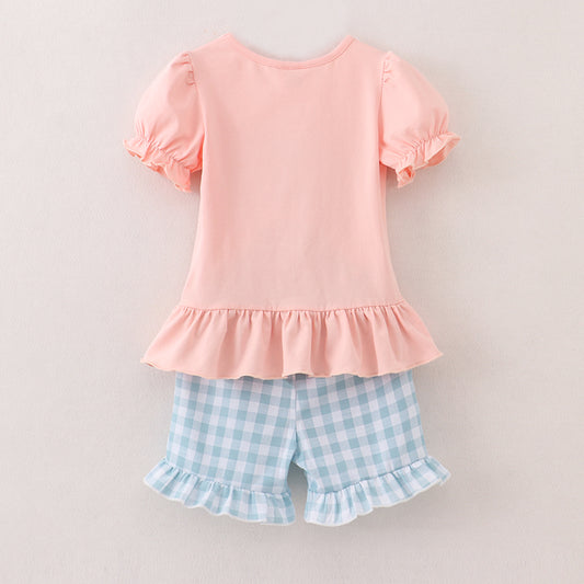 Girls Back To School Dinosour Apple Applique Short Set