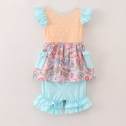 Girls Summer Back To School Pocket Short Set