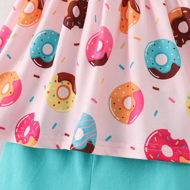 Girls Summer Donut Print Short Set
