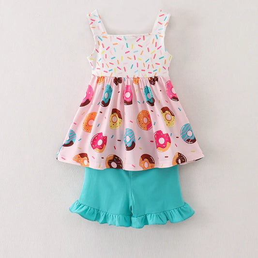 Girls Summer Donut Print Short Set