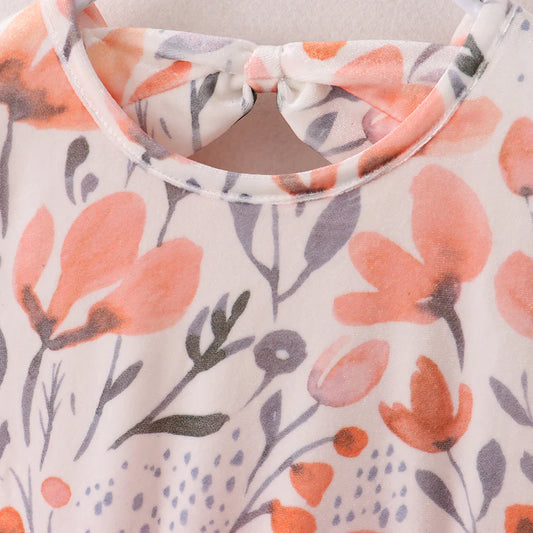 Fall Leaves Print Orange Tulle Dress For Girls