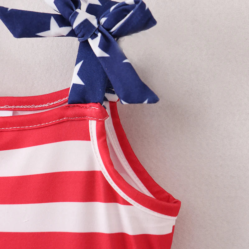 Girls Patriotic July 4th Red Navy Star Slip Dress