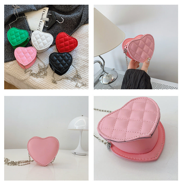 Kids Valentine’s Day Heart-Shaped Crossbody Bag – Quilted Mini Purse with Chain Strap