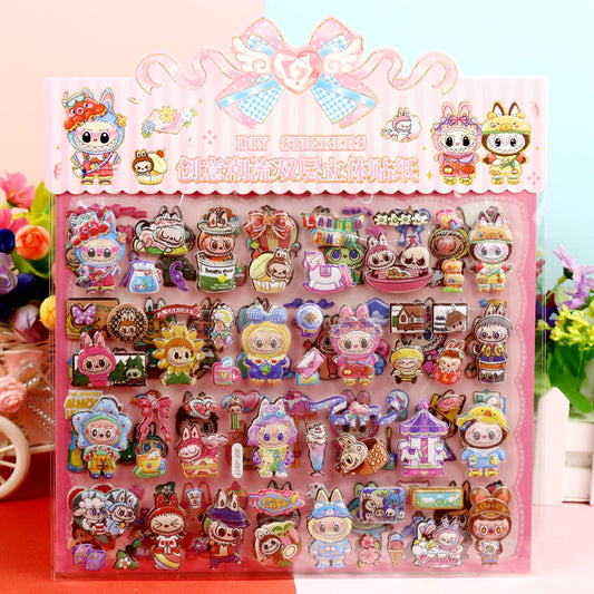 LABUBU Puffy Stickers 3D Double-Layer Cartoon Foil Decorative Stickers