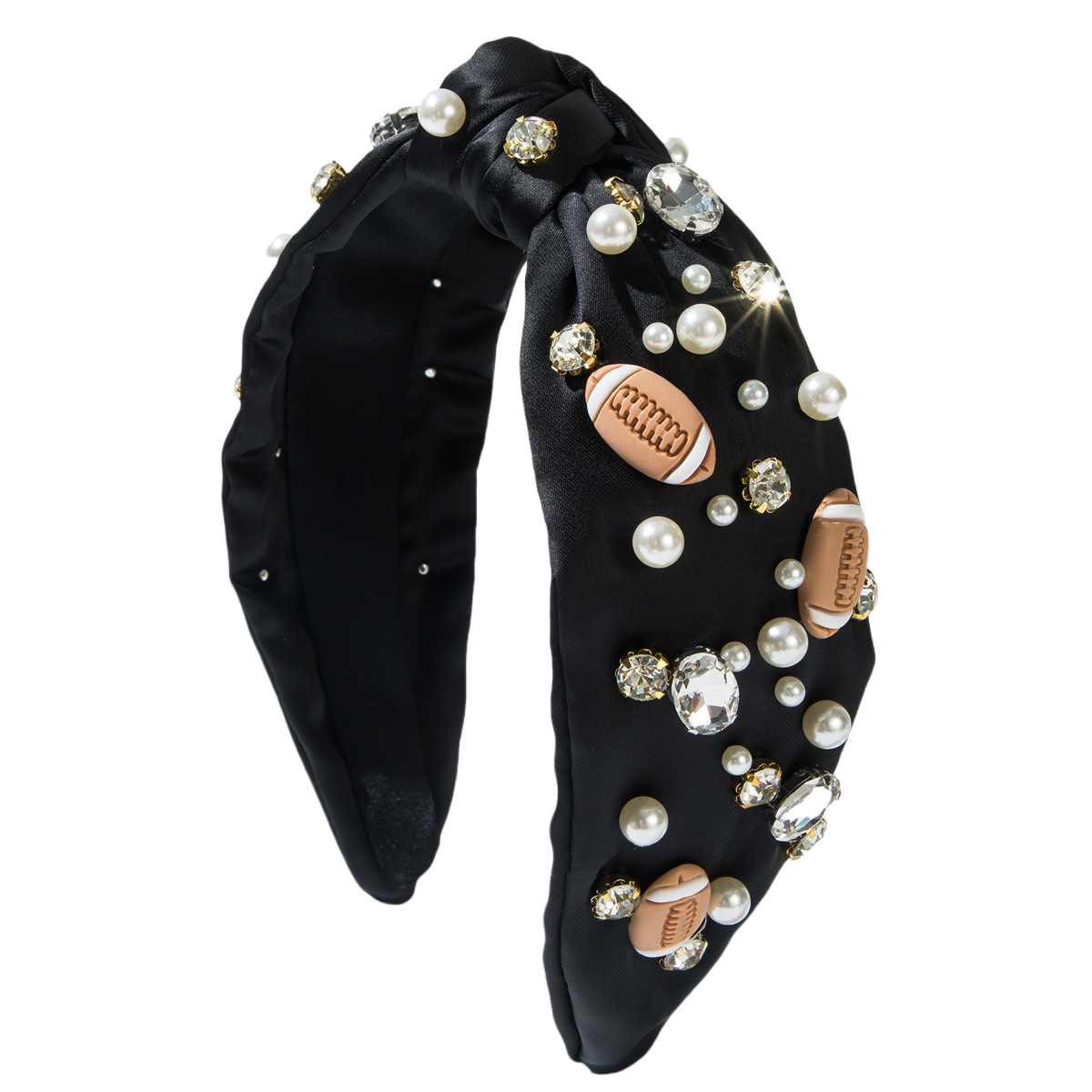 Thanksgiving Fall Autumn American Football Headband Seed Beads Rhinestones Pearl Knot