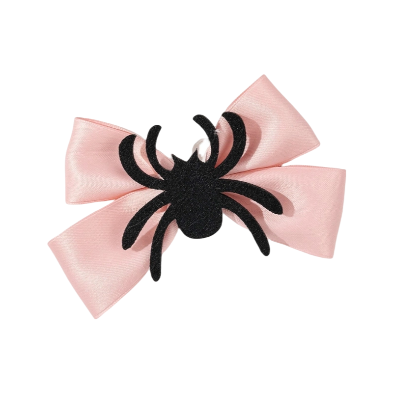 Girls Halloween Spider Solid Pink Black White Headwear Bow