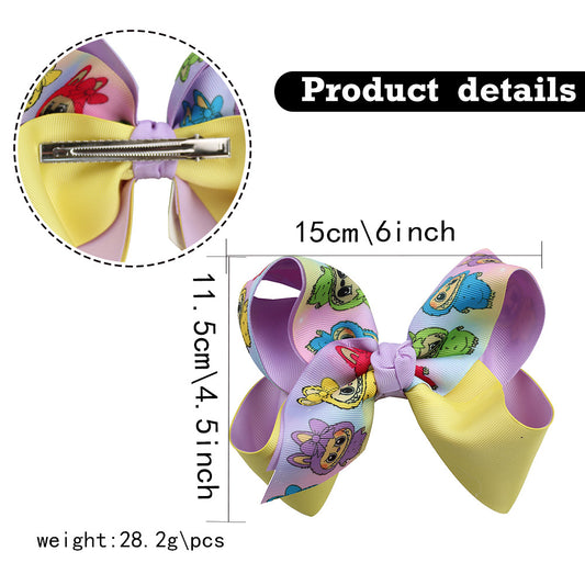 Labubu Printed Hair Clip Fabric Bow Hair Accessory for Kids Girls