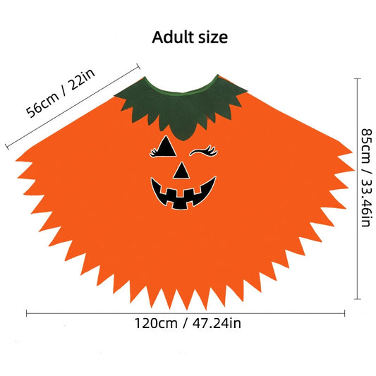 Glow-in-the-Dark Pumpkin Cape & Hat Set Halloween Costume for Adults & Kids