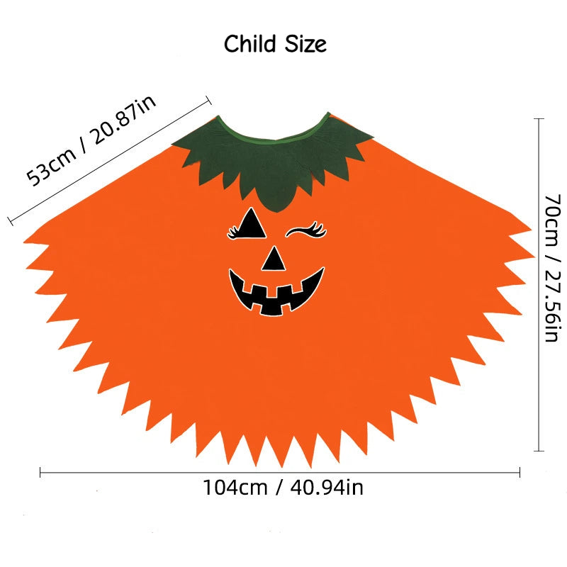 Glow-in-the-Dark Pumpkin Cape & Hat Set Halloween Costume for Adults & Kids