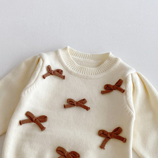 Girls’ Fall Winter Sweater with Bow, Flared Pants & Purse 3-Piece Outfit Set