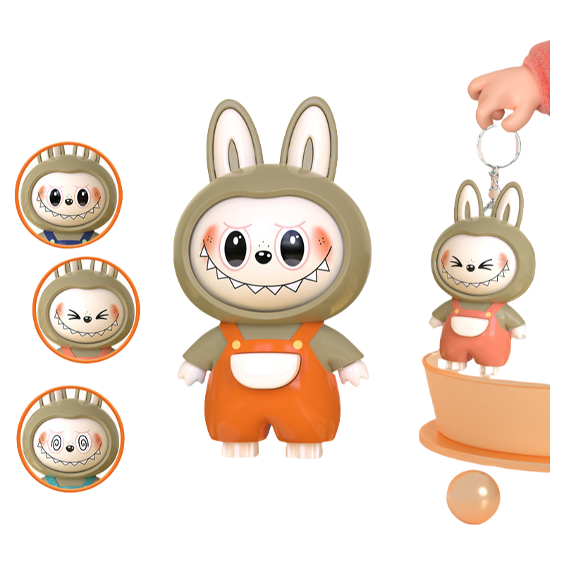 Lalabu Squeeze & Change Face Toy Cute Plastic Fidget Keychain for Stress Relief