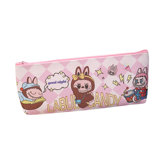 LABUBU Kids' Pencil Case Double-Sided Printed PU Zipper Pouch for School Supplies