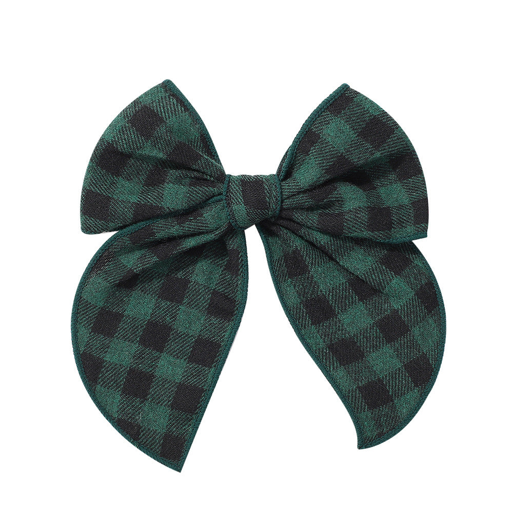 Christmas Tartan Bow Hair Clip Girls Vintage Plaid Accessory Cotton Linen Fabric Headband