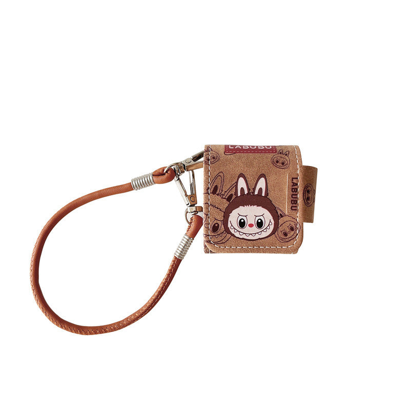 Leather Labubu AirPods Case with Lanyard Protective Cover Apple Wireless Bluetooth Earbuds