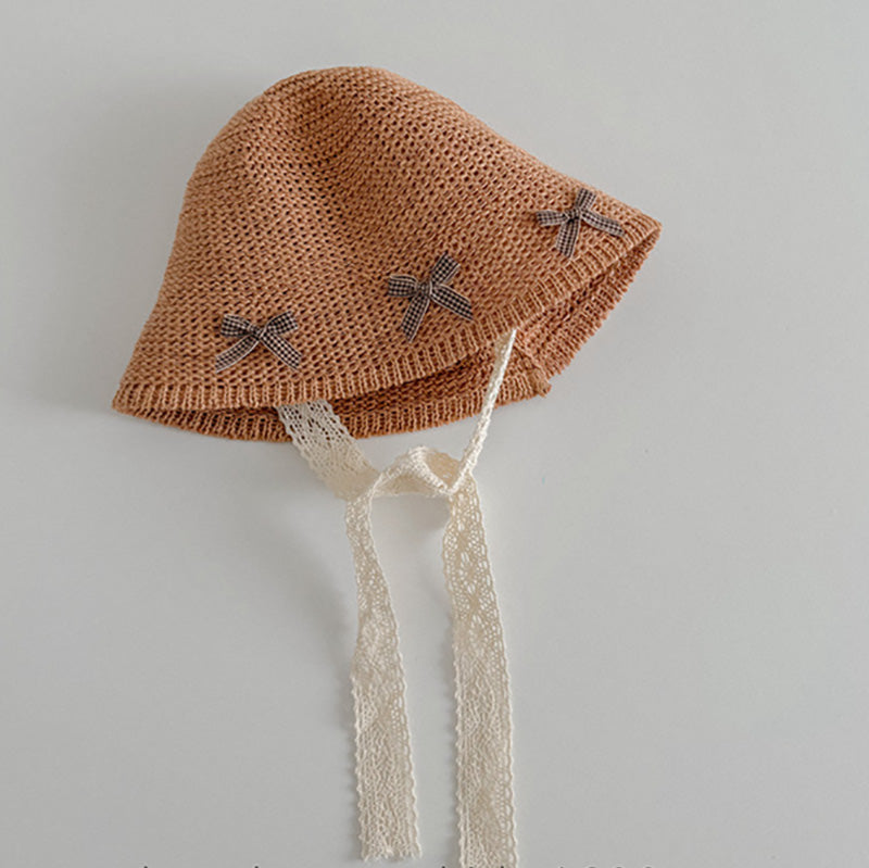 Kids Lace Bow Tie Sun Hat Summer Beach Fisherman Cap