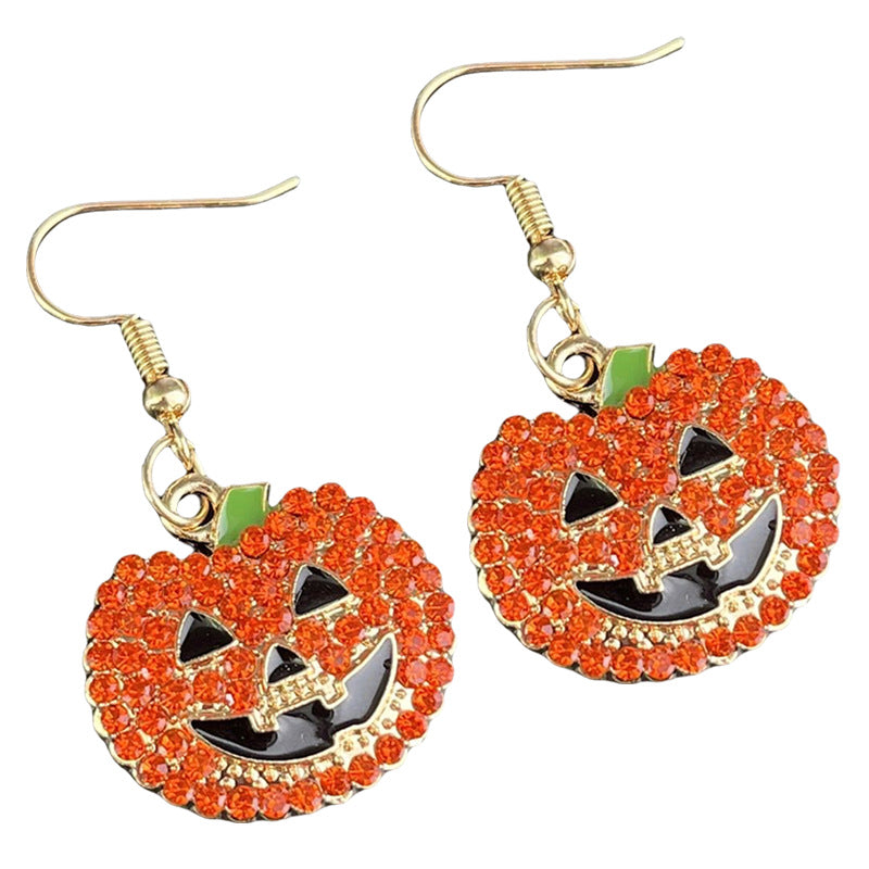 Halloween Pumpkin Ghost Rhinestone Drop Earrings – Sparkling Multicolor Crystal Metal Dangles