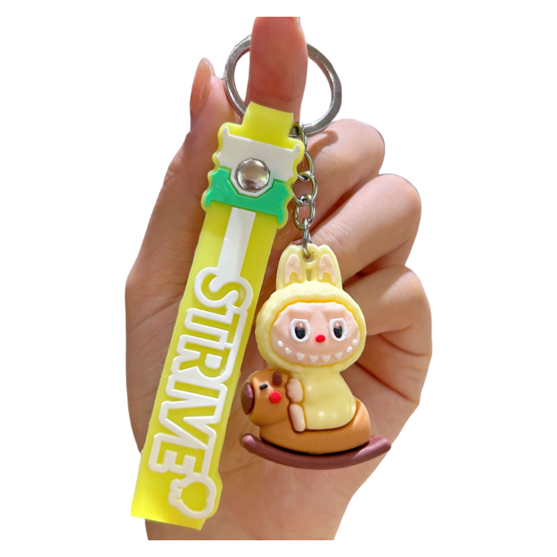 Labubu Guitar Rocking Horse Keychain Cute Silicone Cartoon Bag Charm Pendant