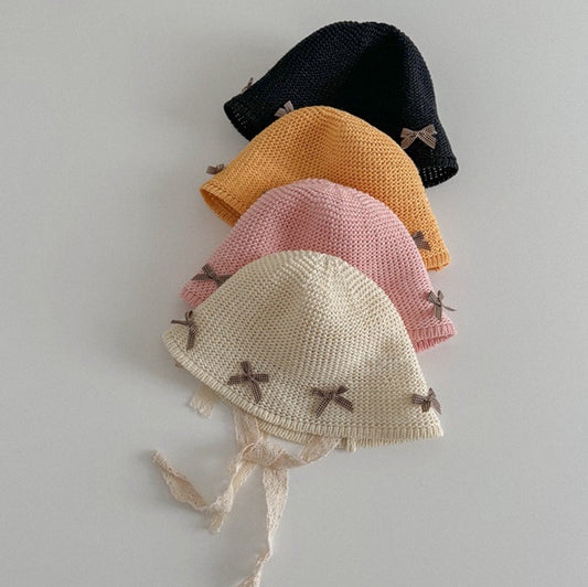 Kids Lace Bow Tie Sun Hat Summer Beach Fisherman Cap