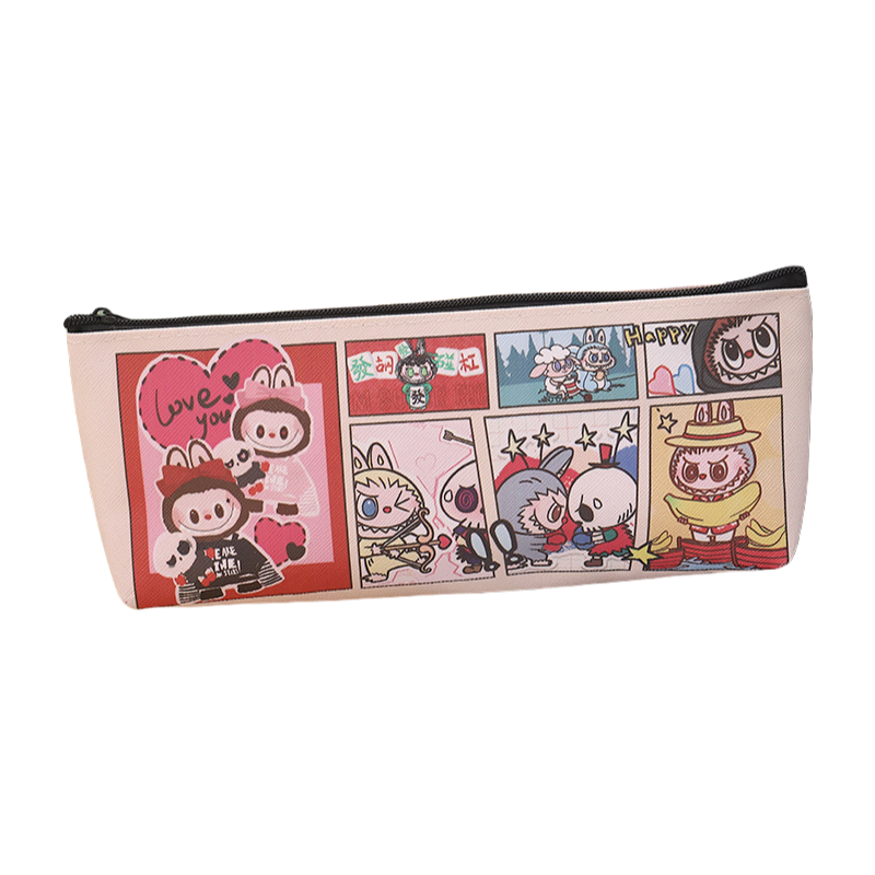 LABUBU Kids' Pencil Case Double-Sided Printed PU Zipper Pouch for School Supplies