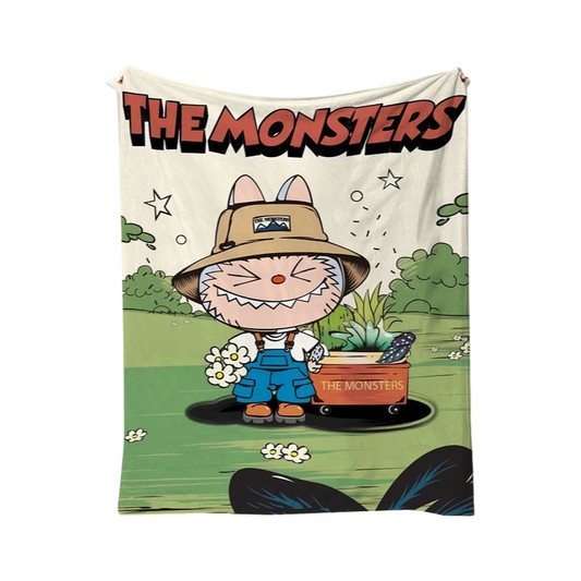 Labubu Cartoon Flannel Throw Blanket Soft Lightweight Blanket for Summer Naps & Air-Conditioned Rooms